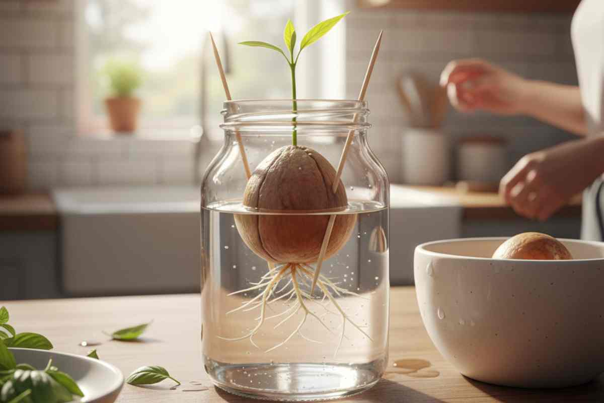 nocciolo di avocado in barattolo di vetro