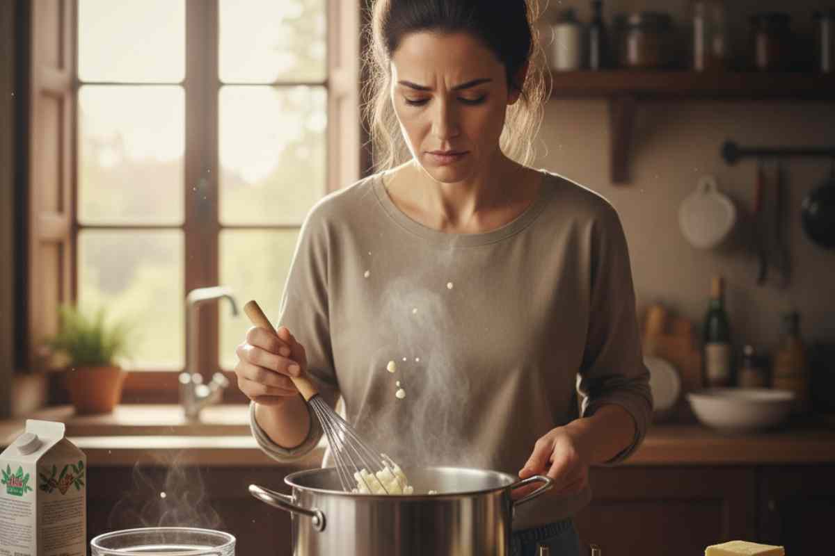 donna che prova a fare la besciamella