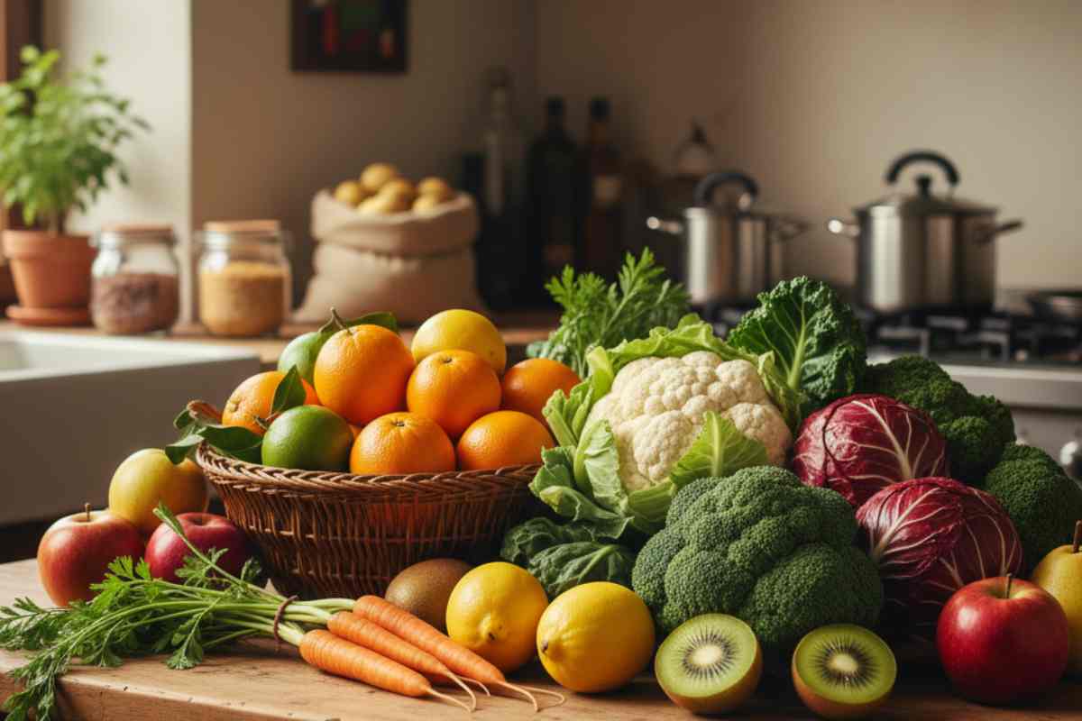 verdure di stagione sopra il tavoli di una cucina