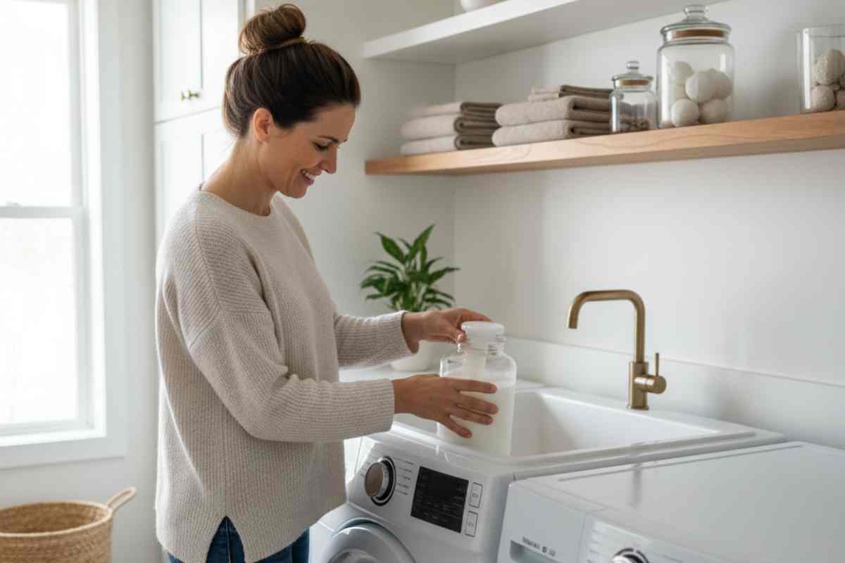 donna che prepara il detersivo per la lavatrice