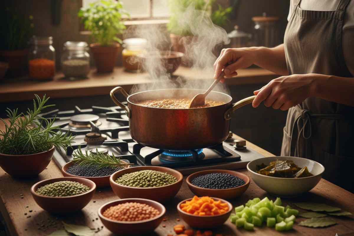 persona che cucina le lenticchie