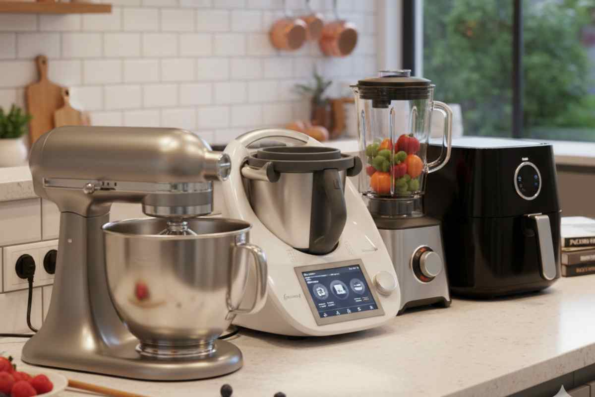 tanti piccoli elettrodomestici da cucina in fila