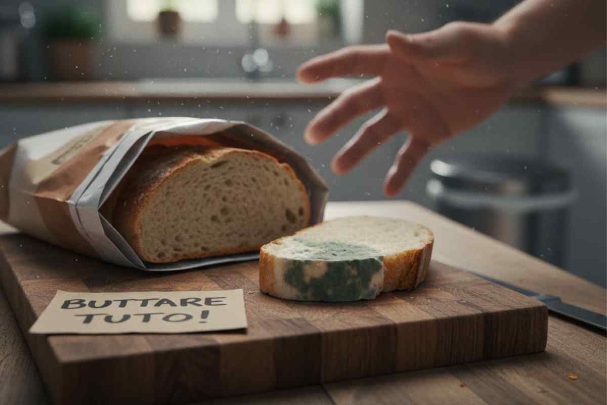 pane con la muffa dentro un sacchetto