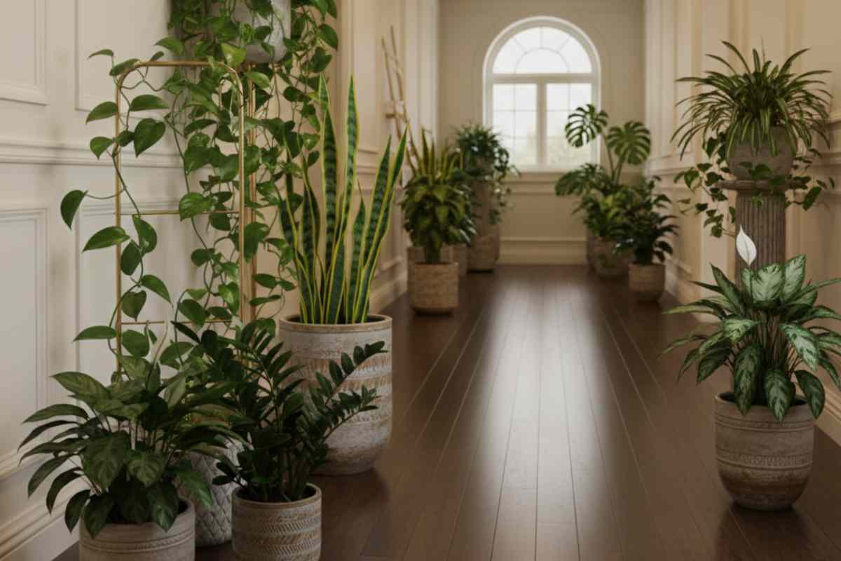 piante distribuite in un corridoio