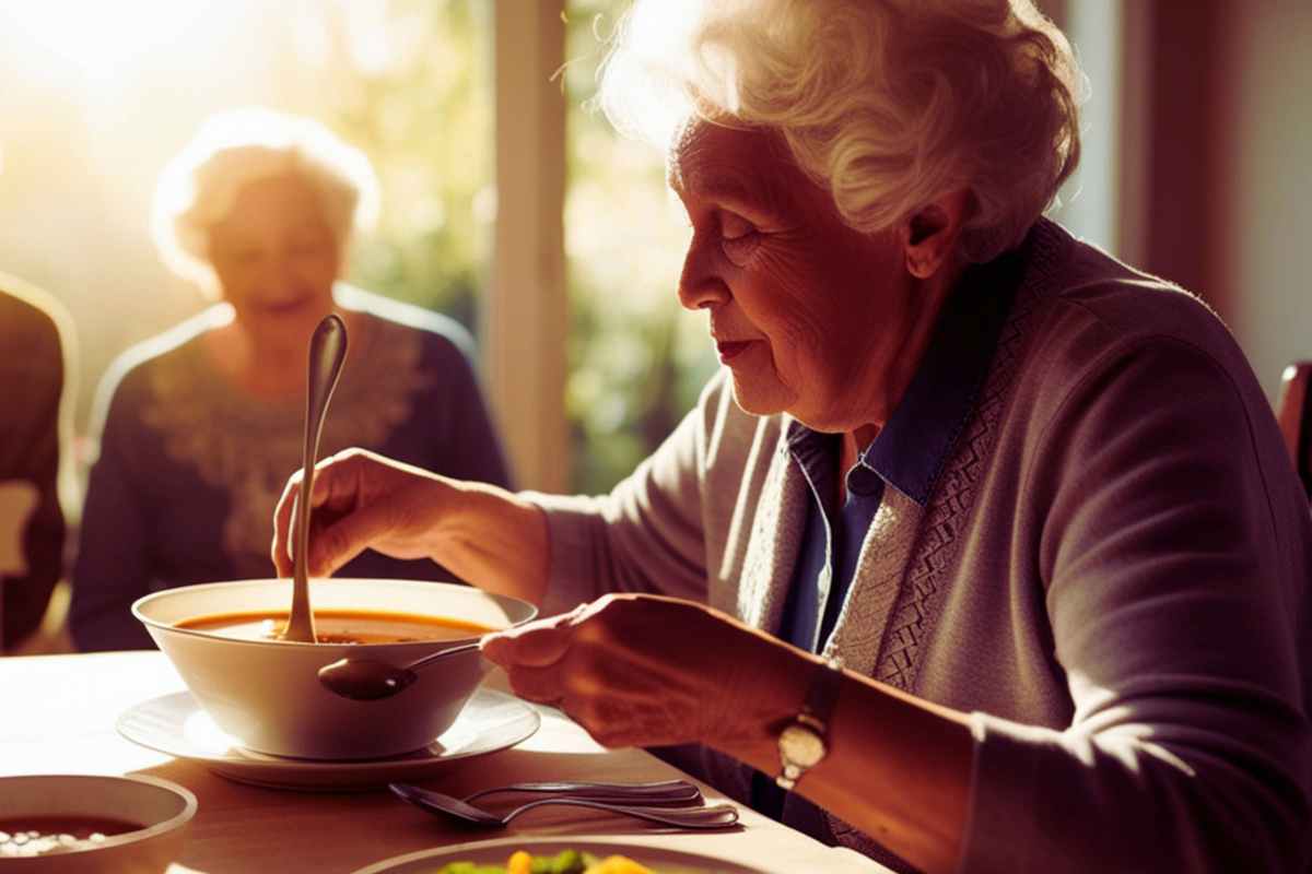 donna che mangia una zuppa