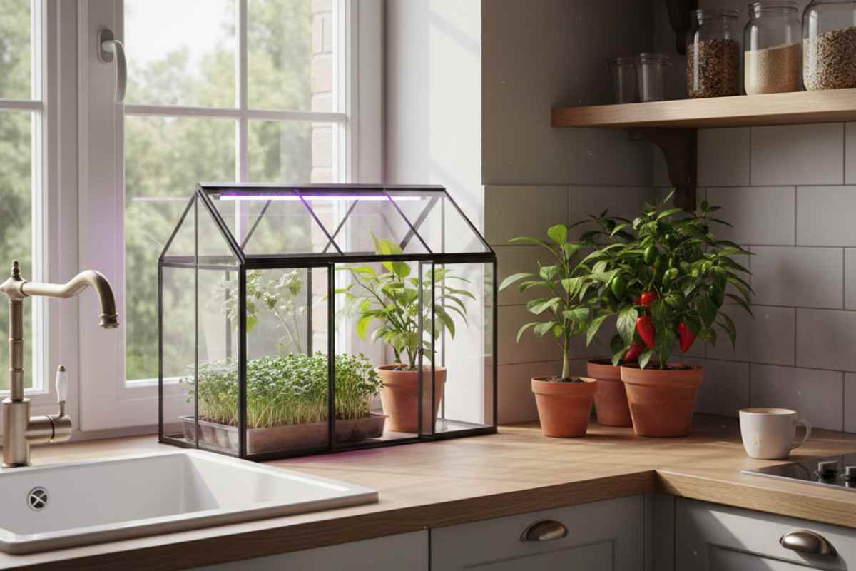 piccola serra sul davanzale di una cucina