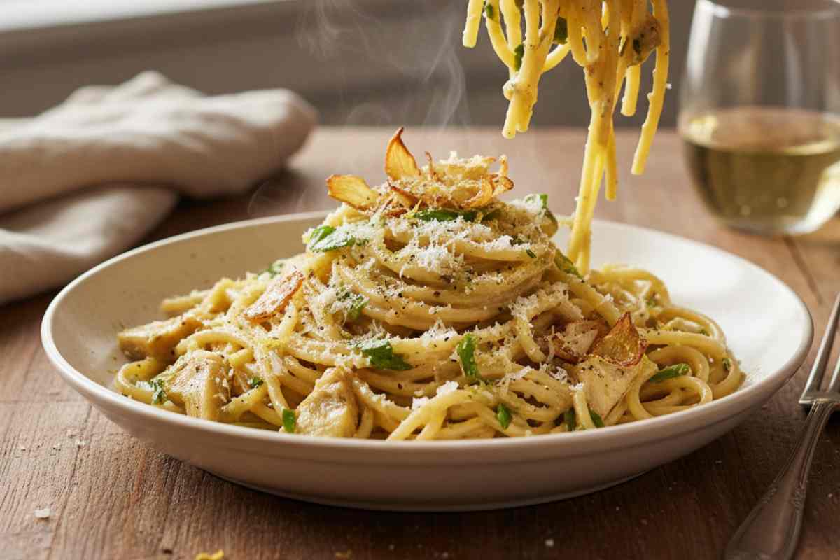 spaghetti ai carciofi e pecorino