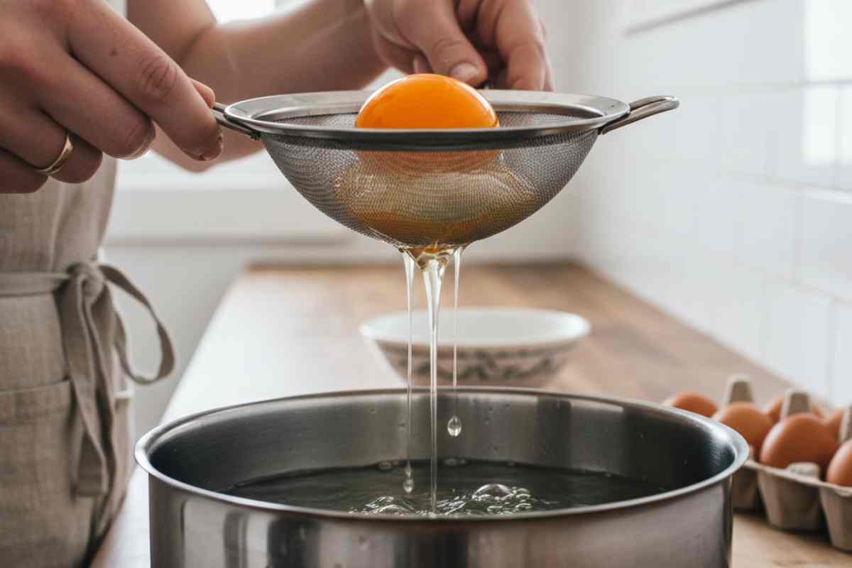 uovo dentro un colino su una pentola