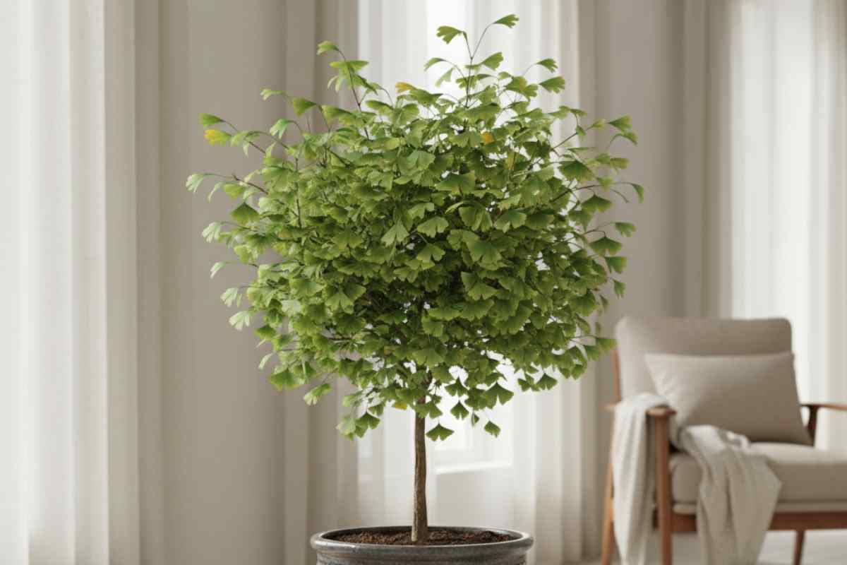 pianta di ginko biloba nel salotto